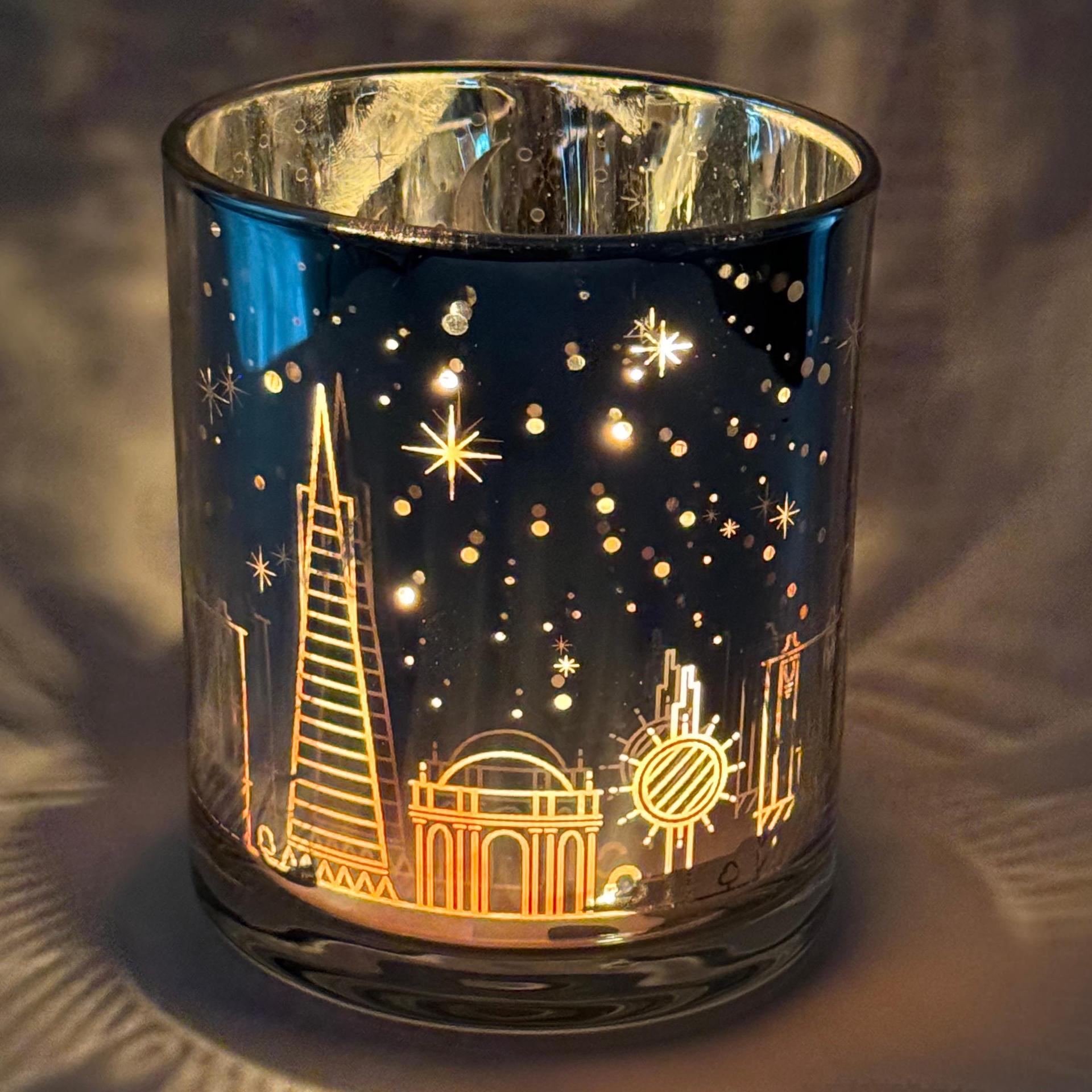 城市星空街景蜡烛玻璃杯烛台空杯电镀激光镂空LED光感香薰蜡烛杯详情26
