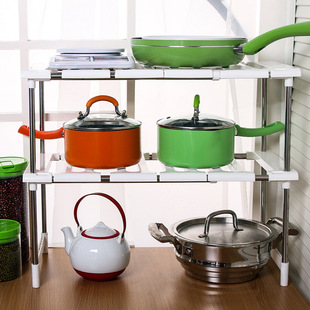 厨房下水槽置物架可伸缩不锈钢管落地式橱柜收纳整理双层储物架子详情7