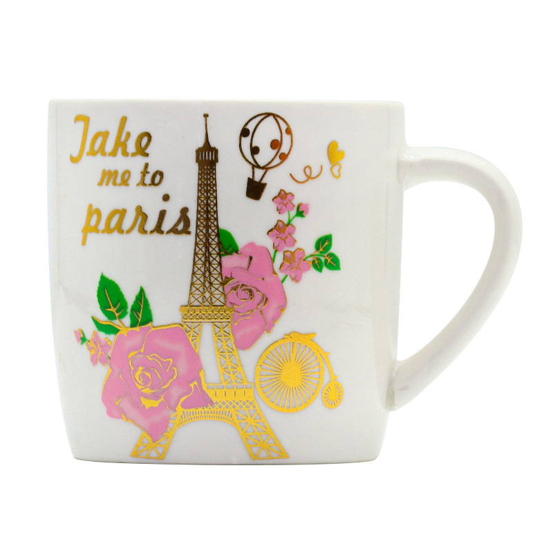 Export ceramic coffee cups with gilded patterns on the Eiffel Tower, French architecture, household universal style, factory direct supply pic 17