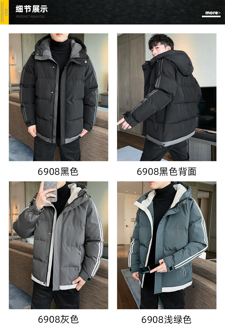 High-end large-sized winter hooded cotton-padded jacket for men, down cotton-padded jacket for overweight young men, and windproof cotton-padded jacket for overweight young men pic 5