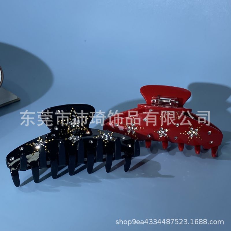 法式复古经典款 亚克力醋酸抓夹 五角星镶钻大抓力 盘发夹马尾鲨详情9