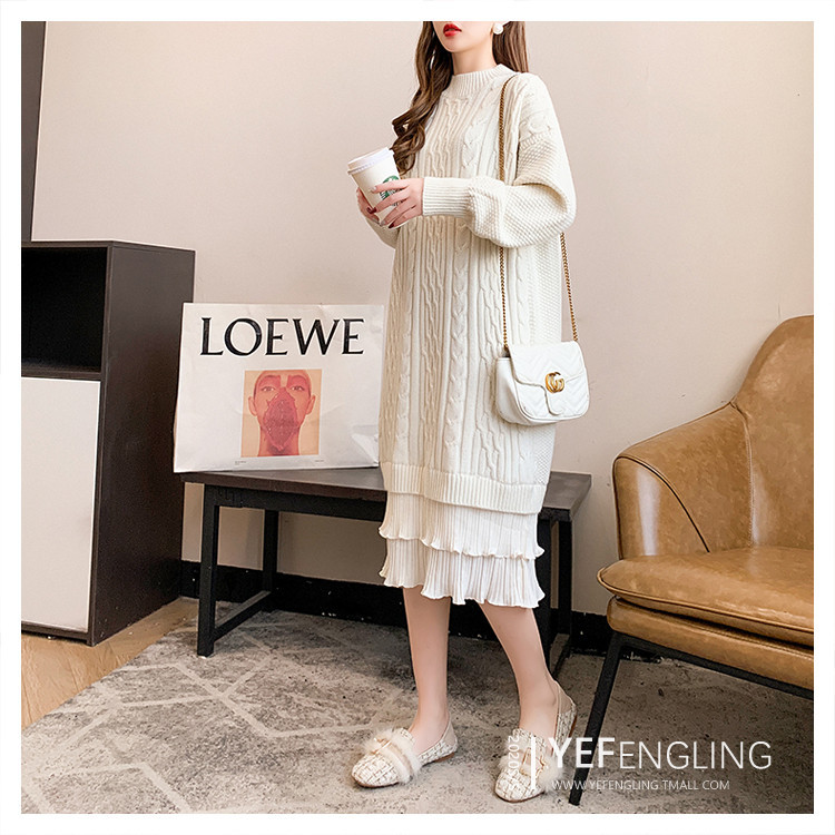 Knee-length woolen dress for women, with a loose and laid-back style of patchwork and twisted patterns, is a new thick knitted dress for autumn and winter 2020 pic 14