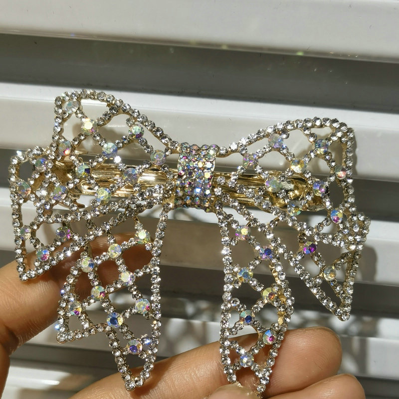 New fashionable and versatile hair clips come in various specifications. White diamond bow, 6 cm, versatile hair clips pic 3