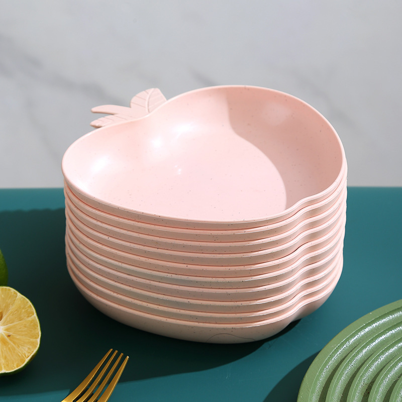 Wheat straw creative apple plates, household plastic fruit dessert, nut and vegetable plates, gift wholesale pic 26