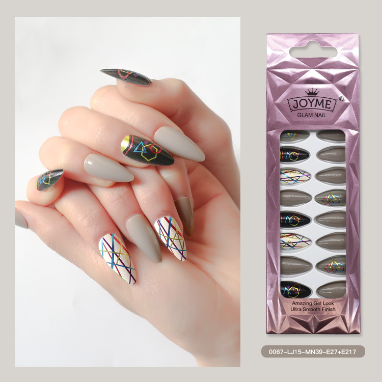 Long pointed false nails, wearable nail pads, finished nail pads, teardrop almond nail pads, nail patches, cross-border from Europe and America, 24 pieces pic 13