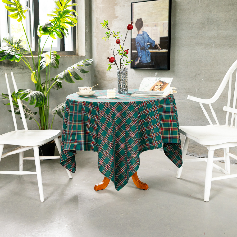 Cross-border Christmas holiday decoration table fabric, retro striped checkered cotton and linen restaurant party cover, Amazon pic 41