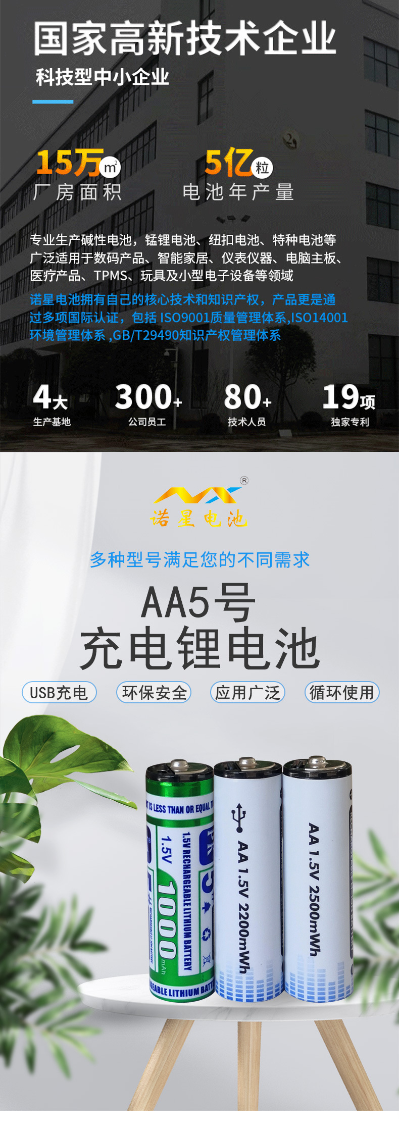 104229 No.5 rechargeable lithium battery, USB fast charging 1000 cycles, 1.5V constant voltage remote control, toy door lock battery pic 1