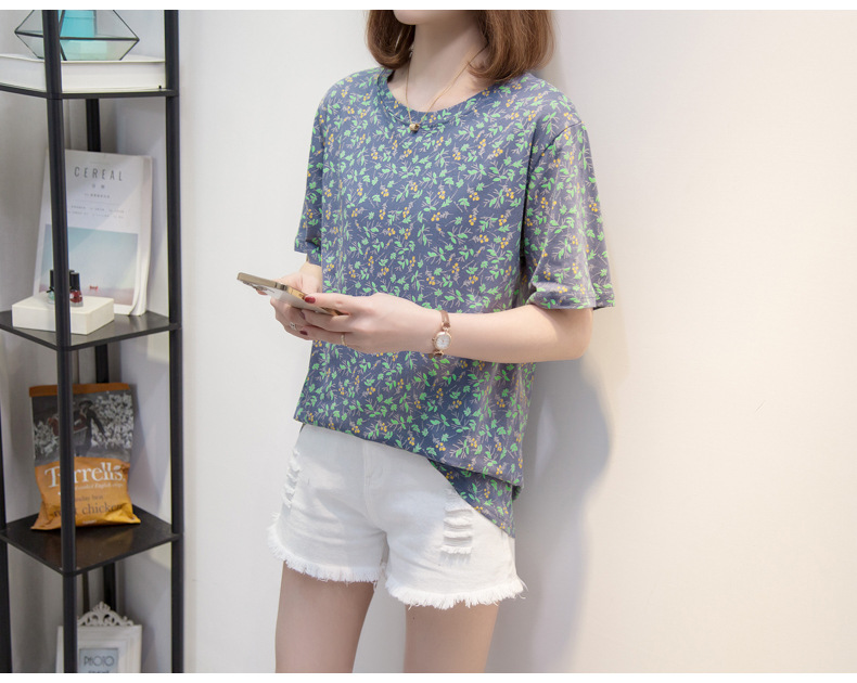 宽松短袖t恤女夏胖妹妹衣服女装韩版小清新大码印花圆领体恤上衣详情9