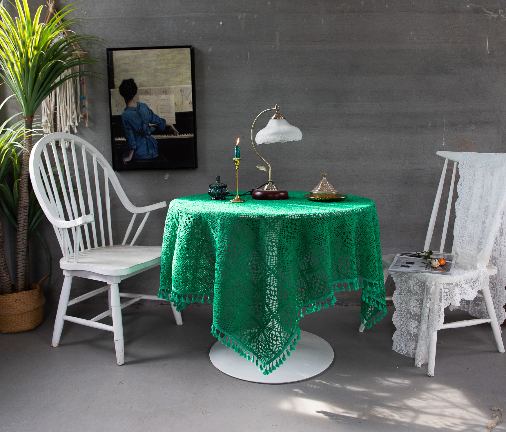 Korean hollowed-out crochet cotton thread woven tablecloths, square cultural art cross-border cover tablecloths, Taiwanese lace table MATS pic 18