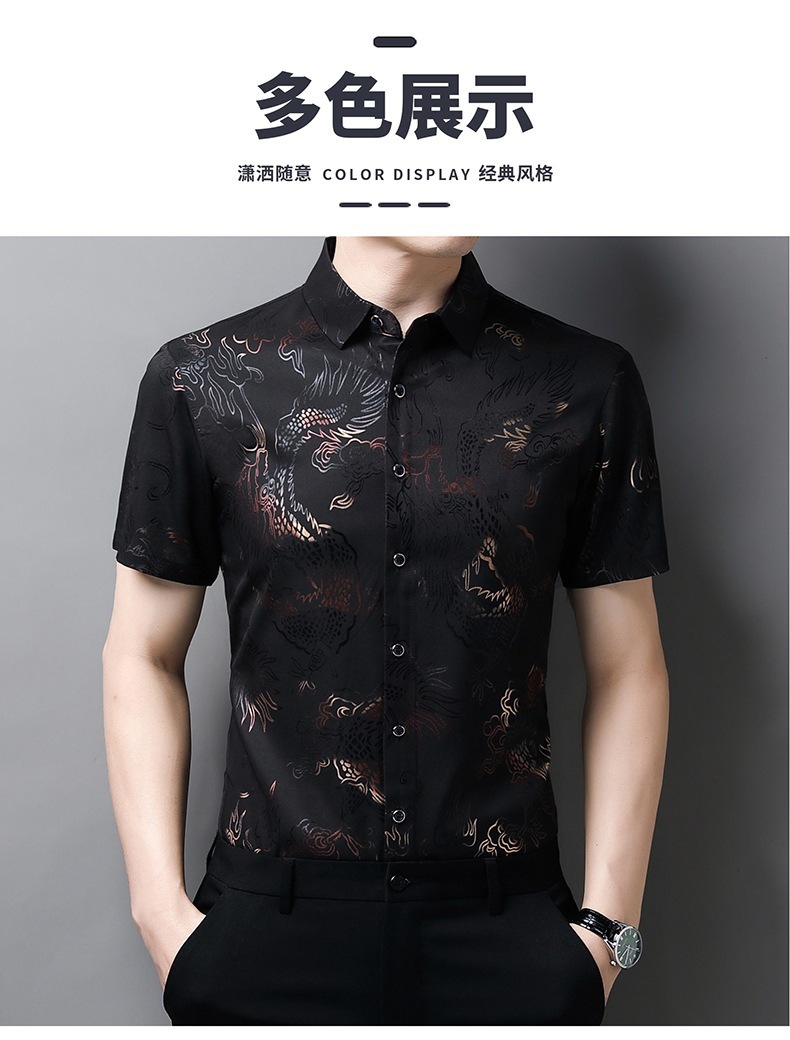 2024 verano de los hombres dragon print shirt fino estilo transpirable moda casual hielo seda fresca manga corta una pieza de reemplazo de cabello pic 22