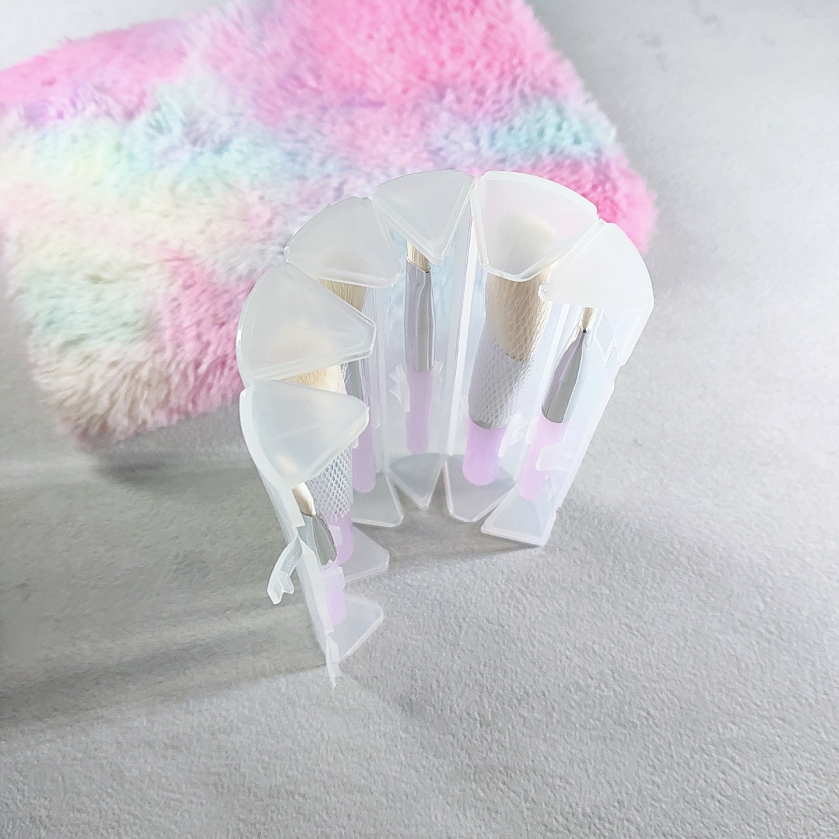 新品现货款水晶杆套刷PVC盒装6合一便携式收纳桶仿羊毛化妆刷批发详情6