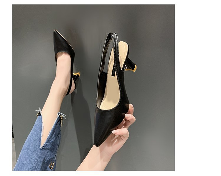 2023春夏季新款尖头高跟鞋女细跟包头凉鞋后空浅口单鞋女详情60