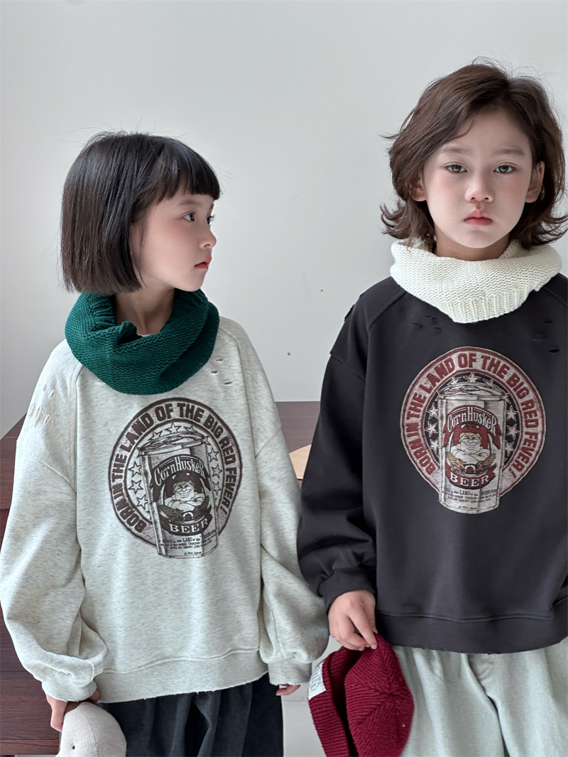 2024秋季新款韩版儿童宽松卫衣男女童百搭印花圆领套头上衣潮详情3