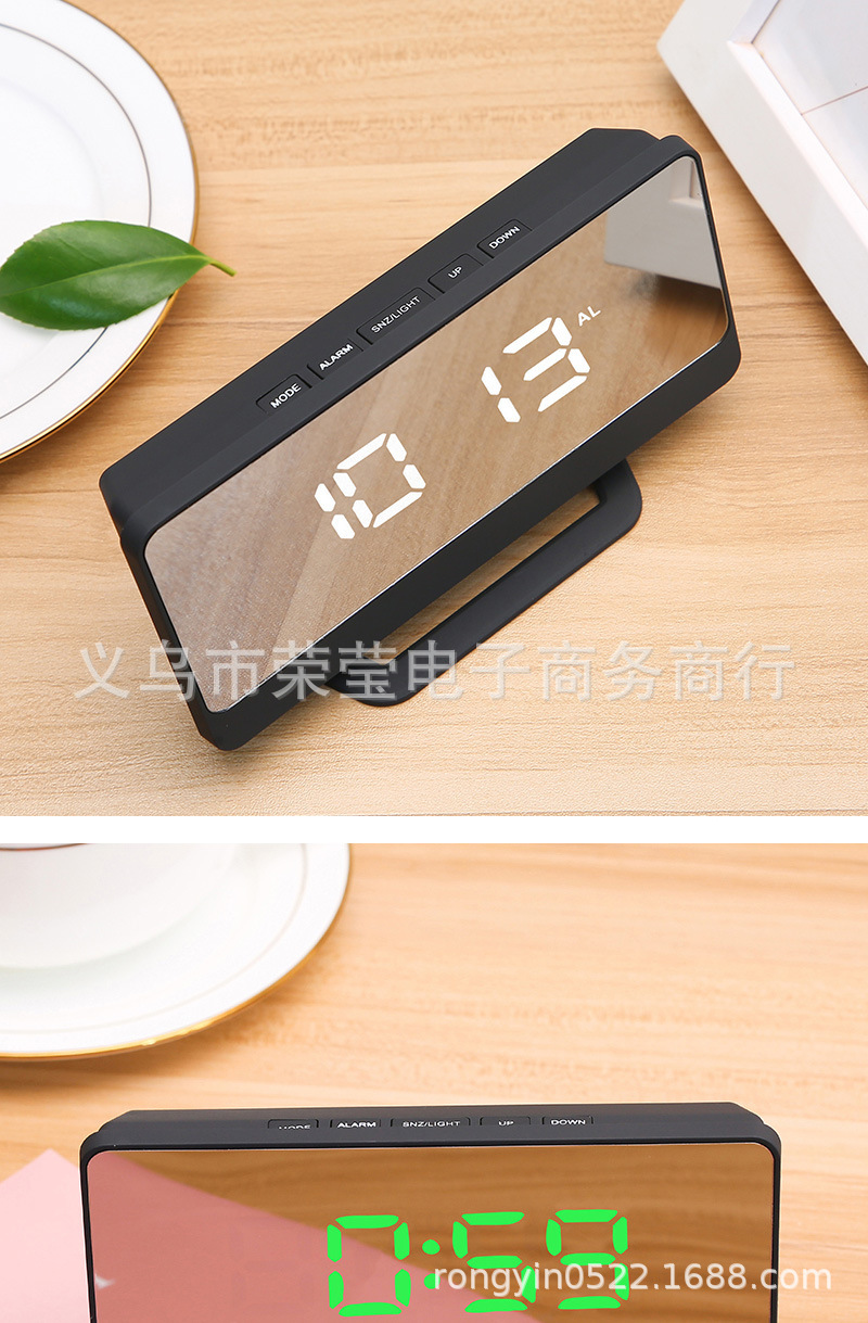 厂家直供 多功能LED镜面闹钟 个性数字时钟家用立体声贪睡闹铃钟详情10