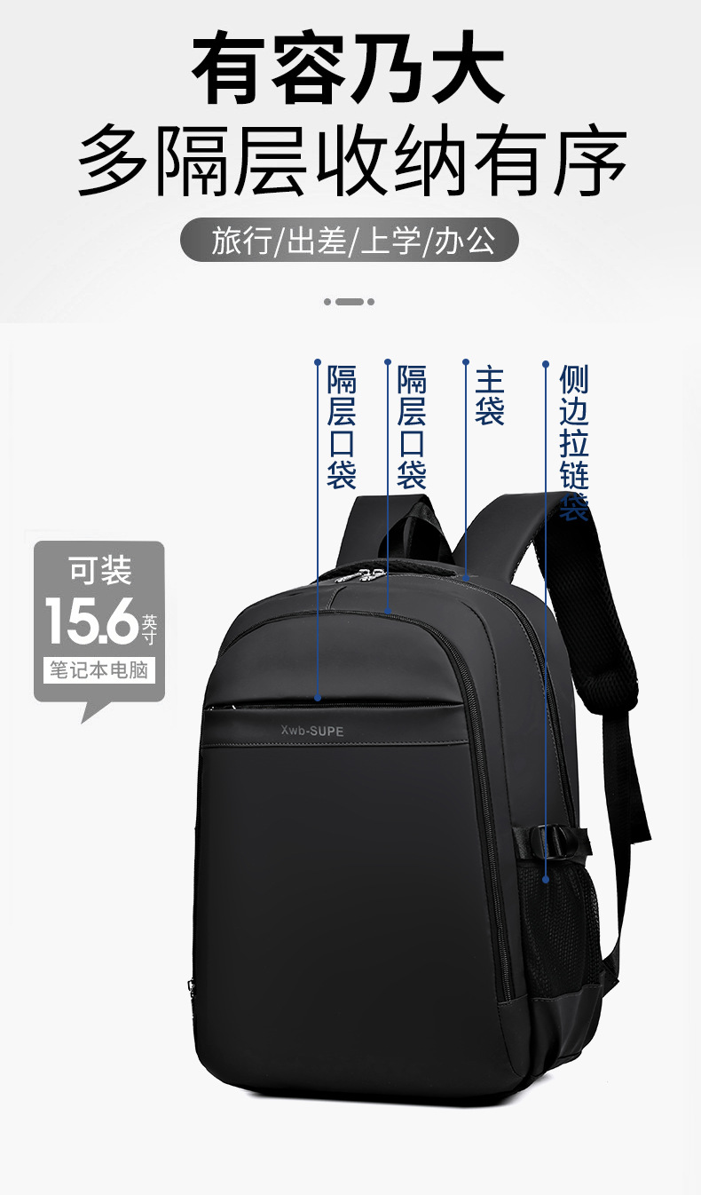 批发跨境双肩包印字书包防泼水旅行包休闲韩版大容量商务电脑背包详情8