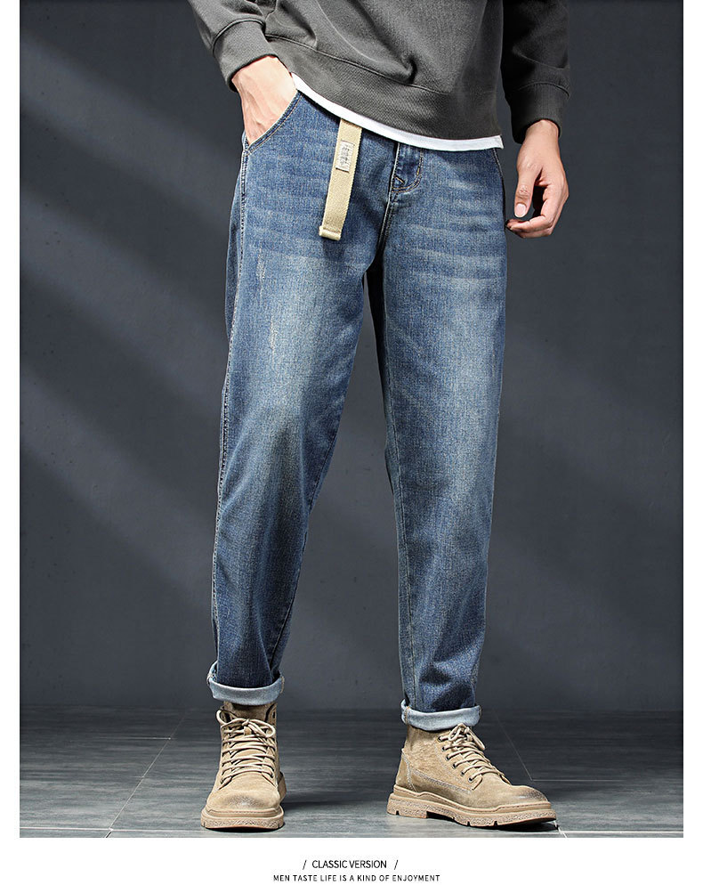春秋季潮牌牛仔裤男士黑灰色直筒小脚经典耐磨显瘦百搭休闲长裤子详情12