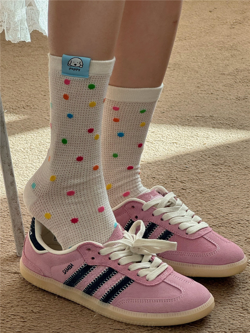 IOULOR薄款puppy狗彩色中筒袜夏季新品堆堆袜透气吸汗袜子批发女详情26
