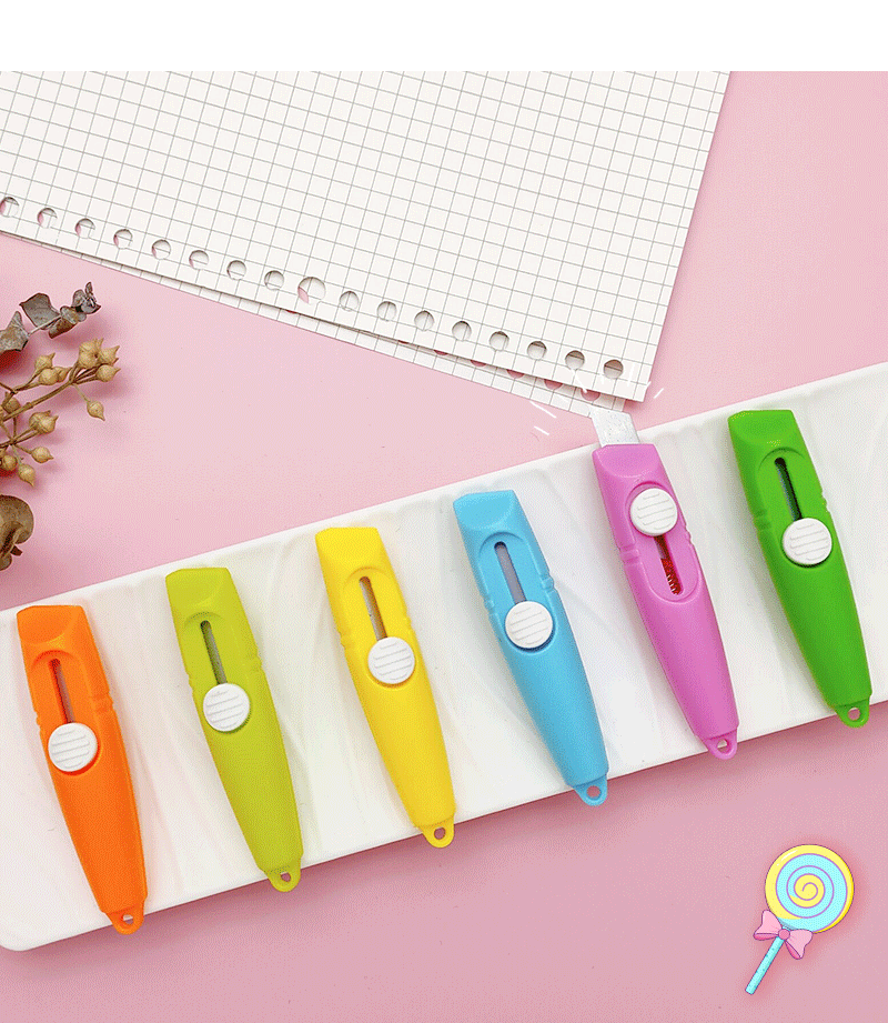 Wholesale creative, simple and portable small whistle utility knives, cartoon mini student express unboxing office paper cutting knives pic 7