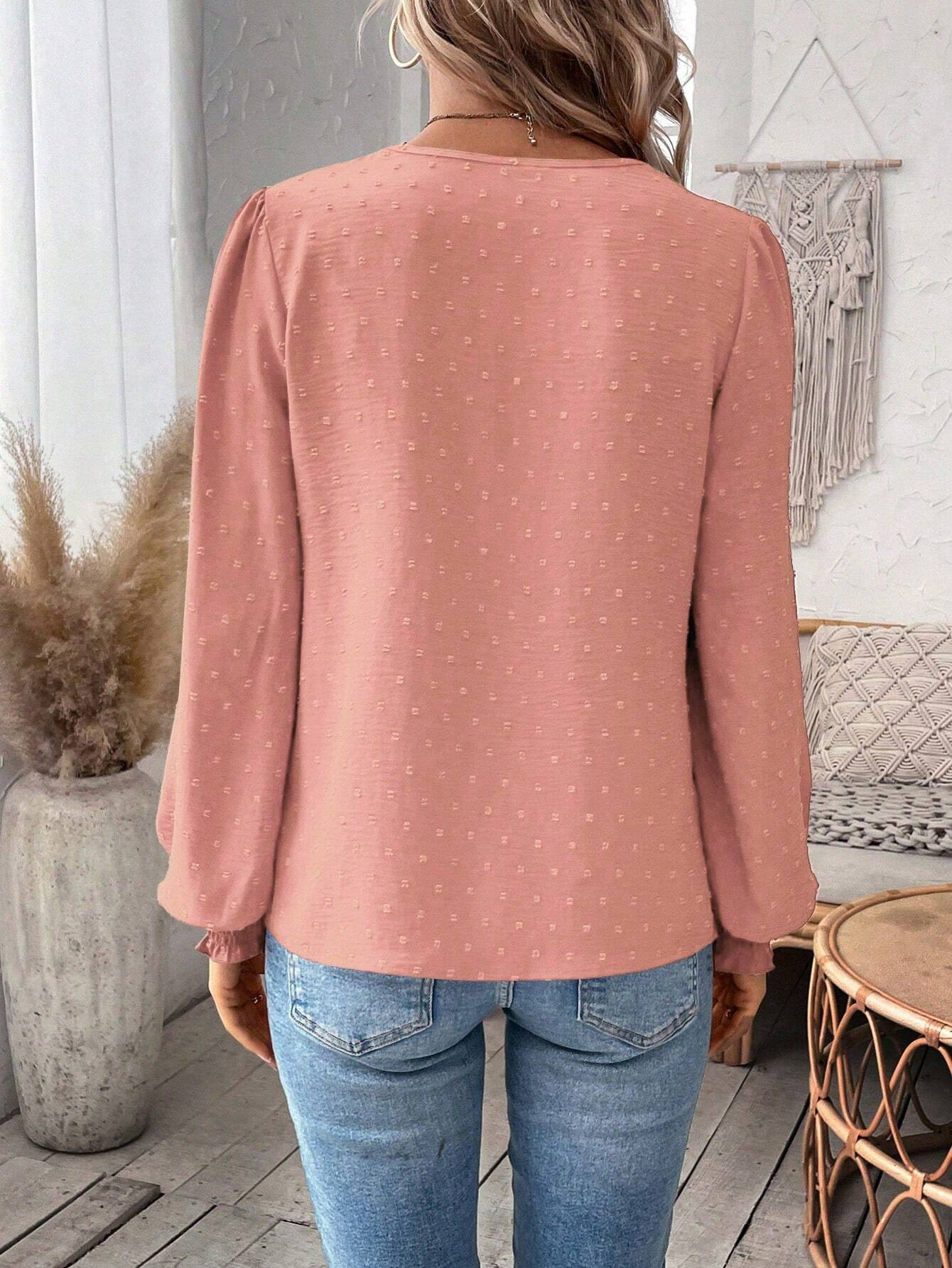 The new autumn and winter fashion V-neck lace solid color long-sleeved casual T-shirt for women on Amazon Cross-border in Europe and America in 2024 pic 25