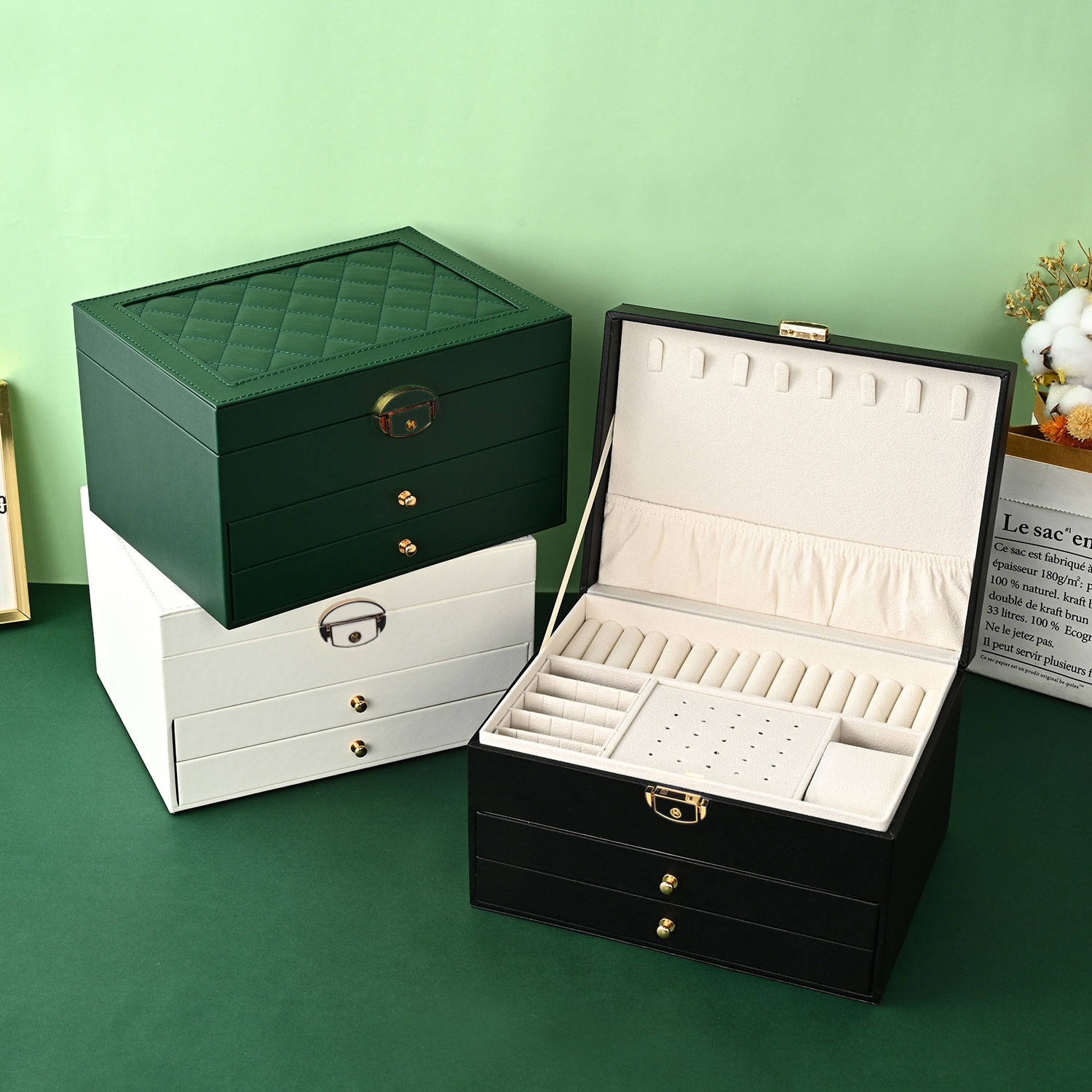 High-end jewelry box, household multi-layer drawer type anti-oxidation large-capacity earring, earrings and jewelry storage box pic 2
