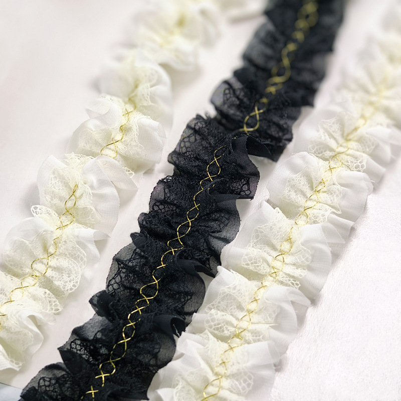 田园风蕾丝褶皱金丝线花边衣服领袖口装饰DIY手工娃娃雪纺辅料详情3