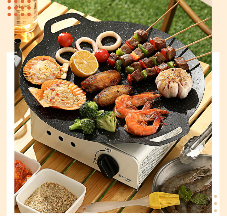 韩式户外烤盘家用麦饭石电磁炉烤肉盘商用不粘锅卡式炉铁板烧烤盘详情2