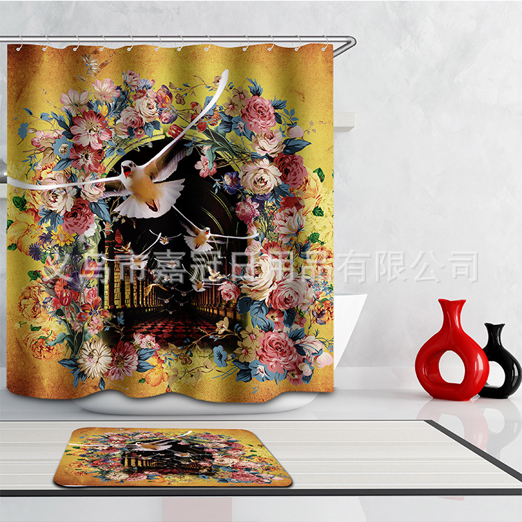 Factory direct sales of 3D digital printed waterproof bath curtains pic 1