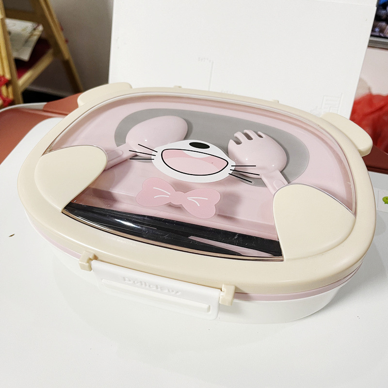 儿童分格餐盘可爱卡通幼儿园小学生带餐具宝宝保温便当饭盒汤匙叉详情9