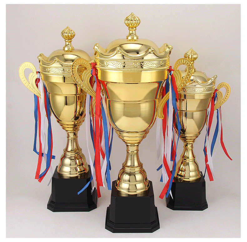 Metal universal large trophy, basketball and football sports meeting champion, alloy electroplated trophy, double-ear covered gold cup pic 13