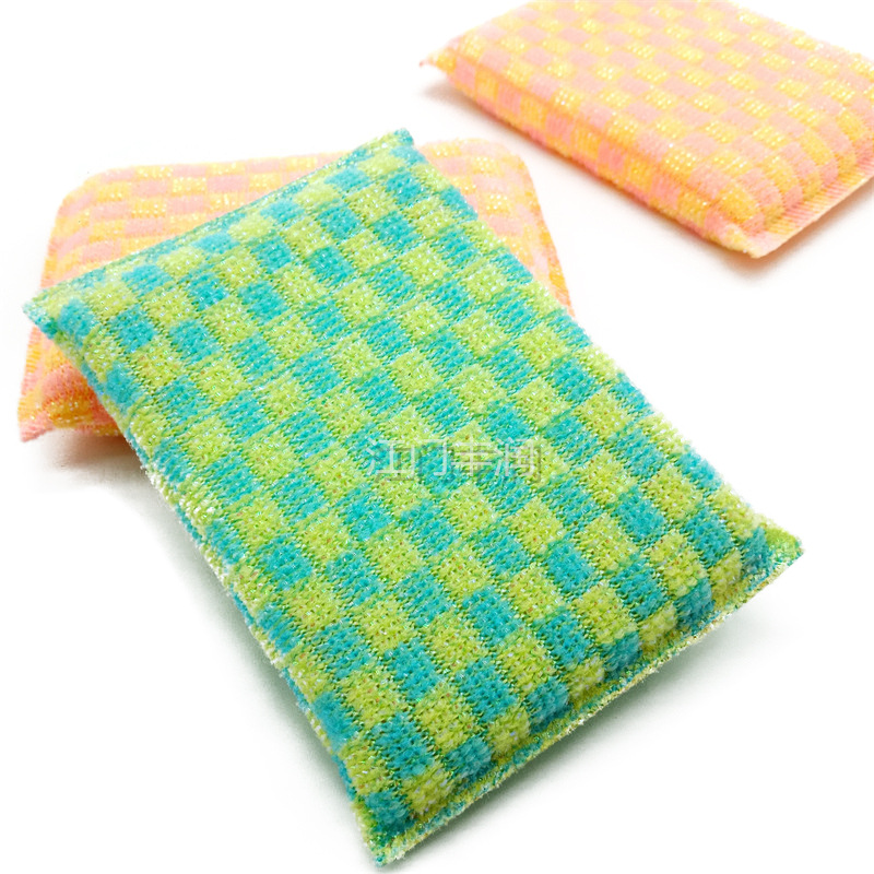 Jacquard gold and silver scallion sponge scouring pad, practical steel wire dishwashing sponge, double-layer gold scallion fabric scrubbing king pic 3
