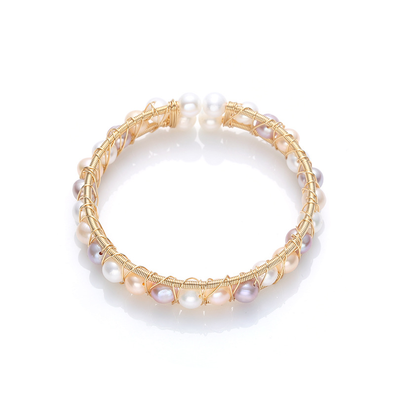 Natural freshwater pearl 14K gold-plated wound bracelet, multi-bead one-arrow heart-piercing double-row bracelet, a grand European and American girl pic 7