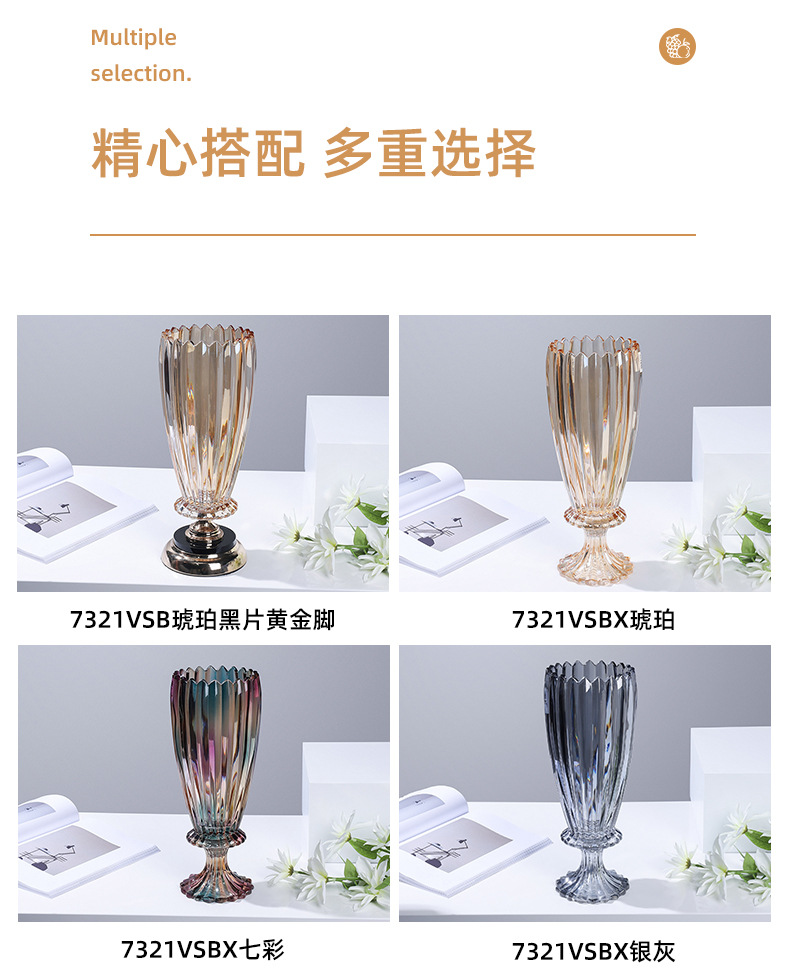 现代ins简约轻奢欧式桌面玻璃花瓶透明高脚客厅百合水培鲜花摆件详情10