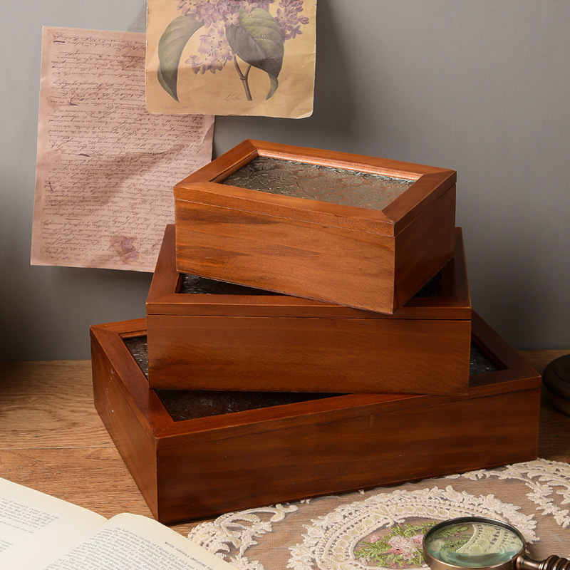 木质复古展示柜化妆品首饰收纳盘带抽屉北欧风桌面杂物收纳盒批发详情3