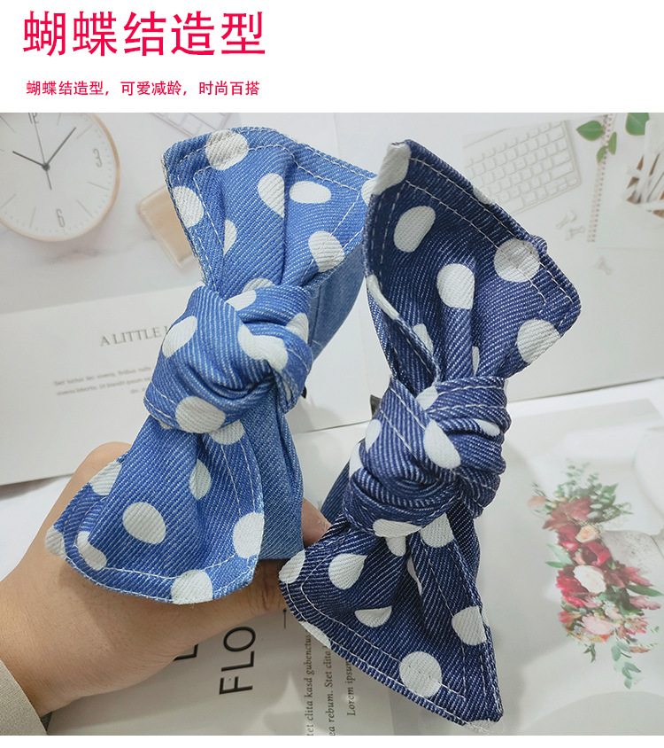 2023 Cross-border New style hair clip polka dot fabric bow hair clip wide edge hair band Headband Korean version sweet hair accessory for women pic 5