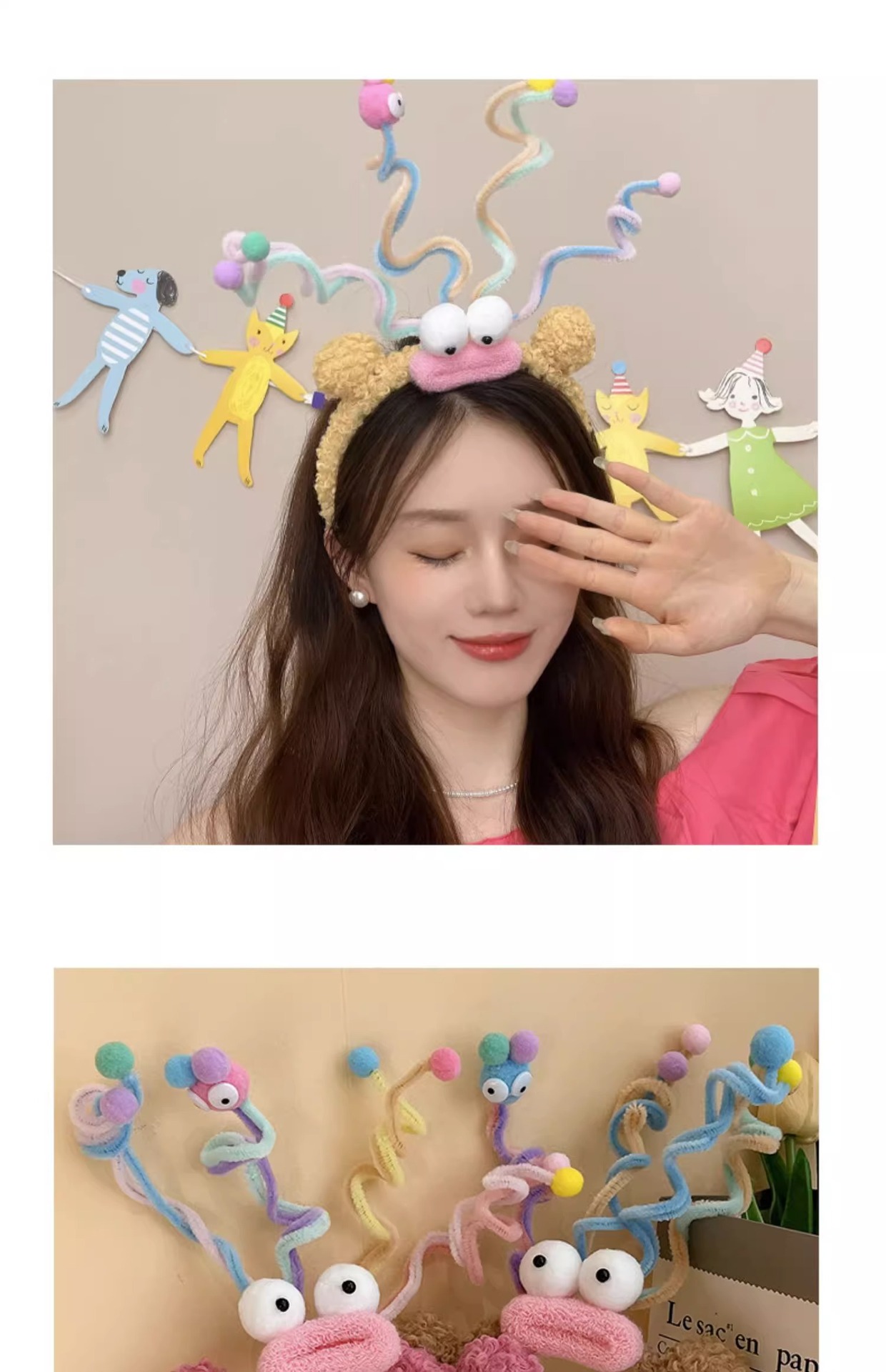 Twisty stick, fun and funny hair band, cute colorful headband, female face wash hair clip, headwear, photo, party, birthday hair accessories pic 20