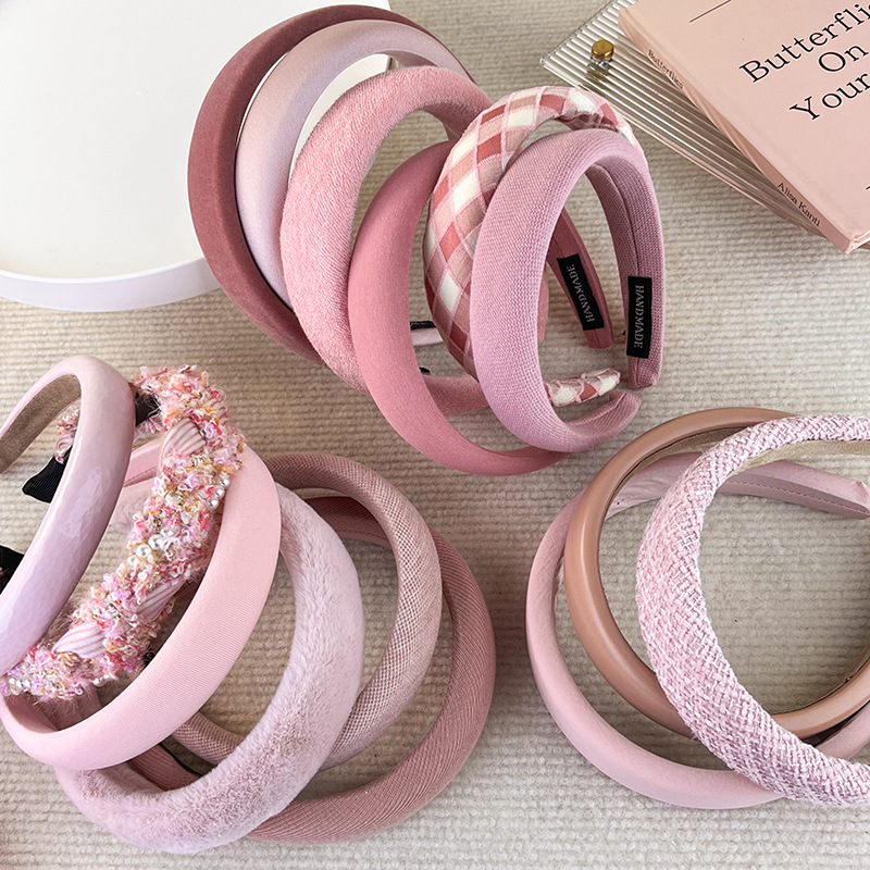 Pink high top wide hair band for women 2023 autumn/Winter new headband, face wash hair tie, versatile hairpin, popular headwear pic 4