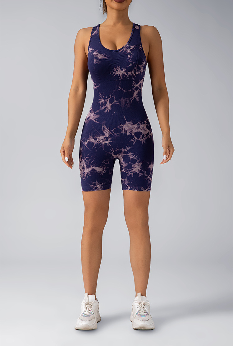 欧美扎染连体衣塑身一体式交叉美背背心紧身无缝健身瑜伽服短裤女详情19