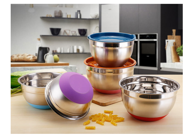 Silicone bottom egg beating bowl, stainless steel salad bowl, cooking bowl, thickened salad bowl, baking mixing bowl, salad bowl pic 8