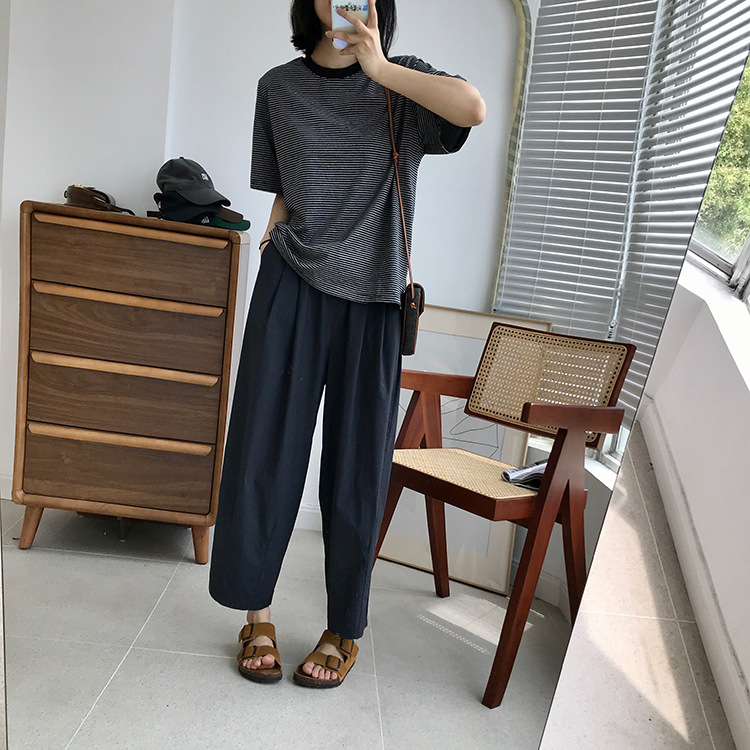 巨百搭轻薄透气酵洗棉小个子奶奶裤九分宽松显瘦休闲裤女夏季薄款详情45