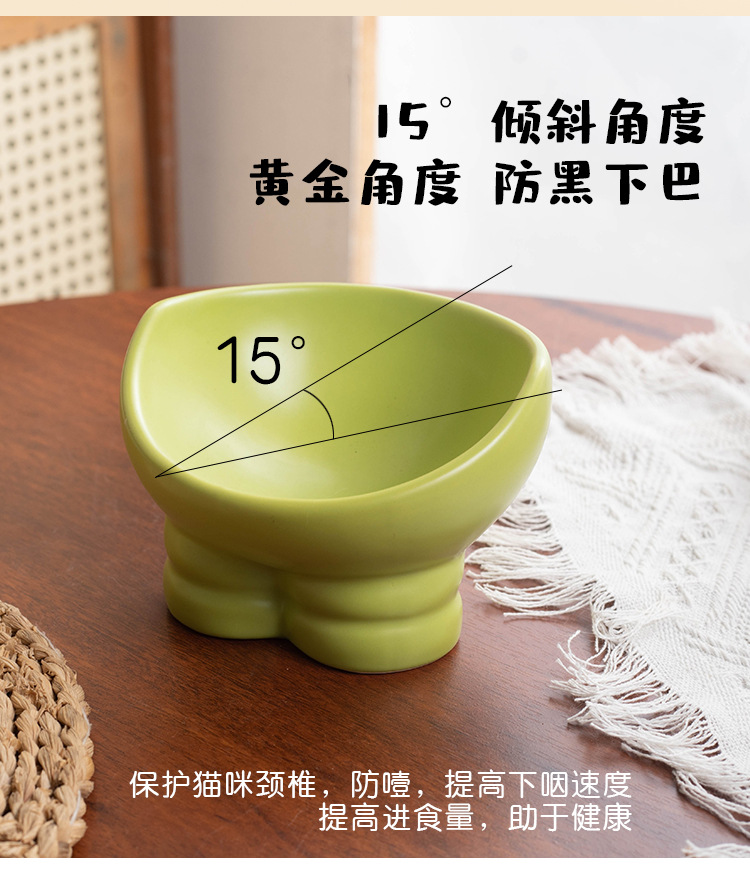 Cat bowl, ceramic food bowl, water bowl, double bowl, cervical vertebrae protection, high leg, slanted mouth, cat drinking bowl, pet bowl, pet supplies pic 15