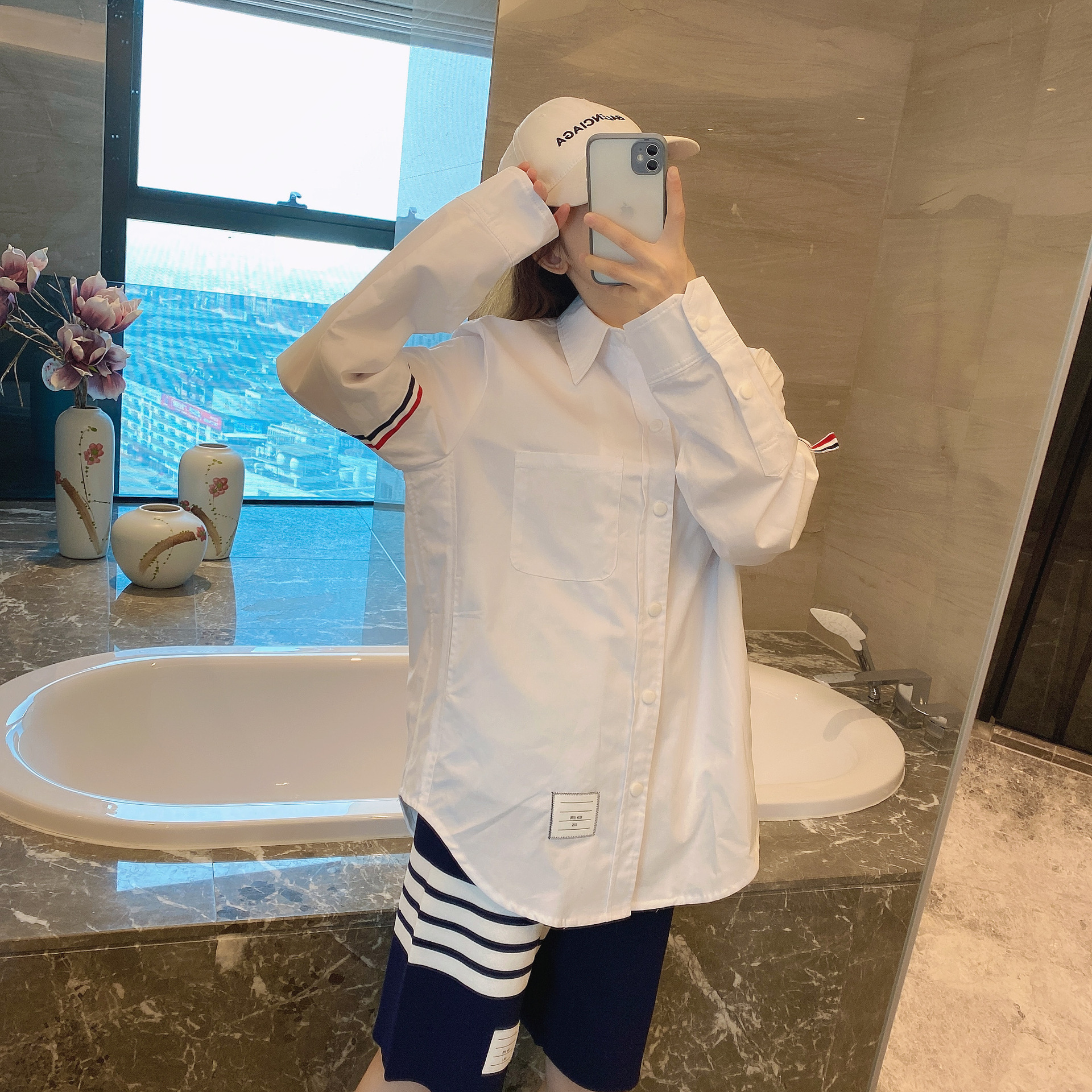 TB casual trendy brand poplin slim-fit solid white shirts for men and women, Oxford fabric shirts for women with long sleeves pic 71