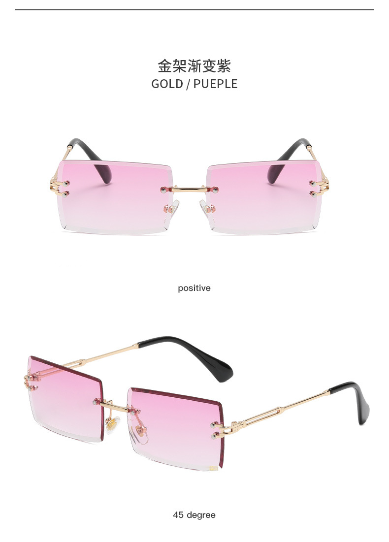 New frameless trimmed square gradient ocean sunglasses, European and American fashion, Instagram-popular street style sunglasses pic 31