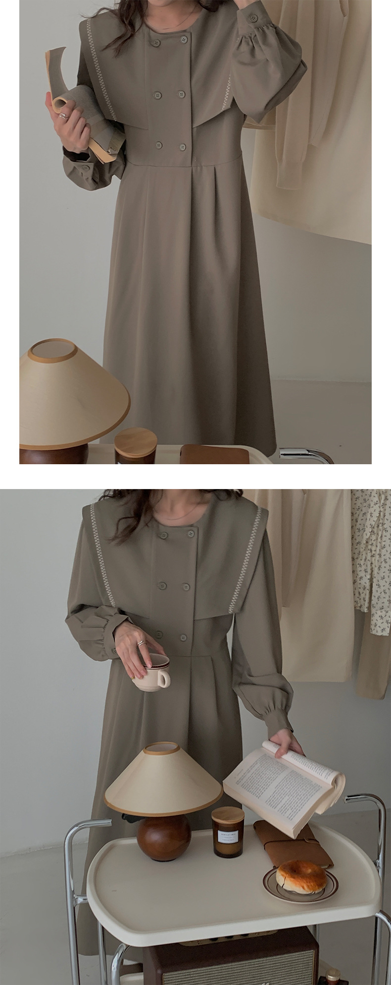 I SNOW BLANK2023早春简约法式连衣裙典雅海军领A字长裙512907详情10