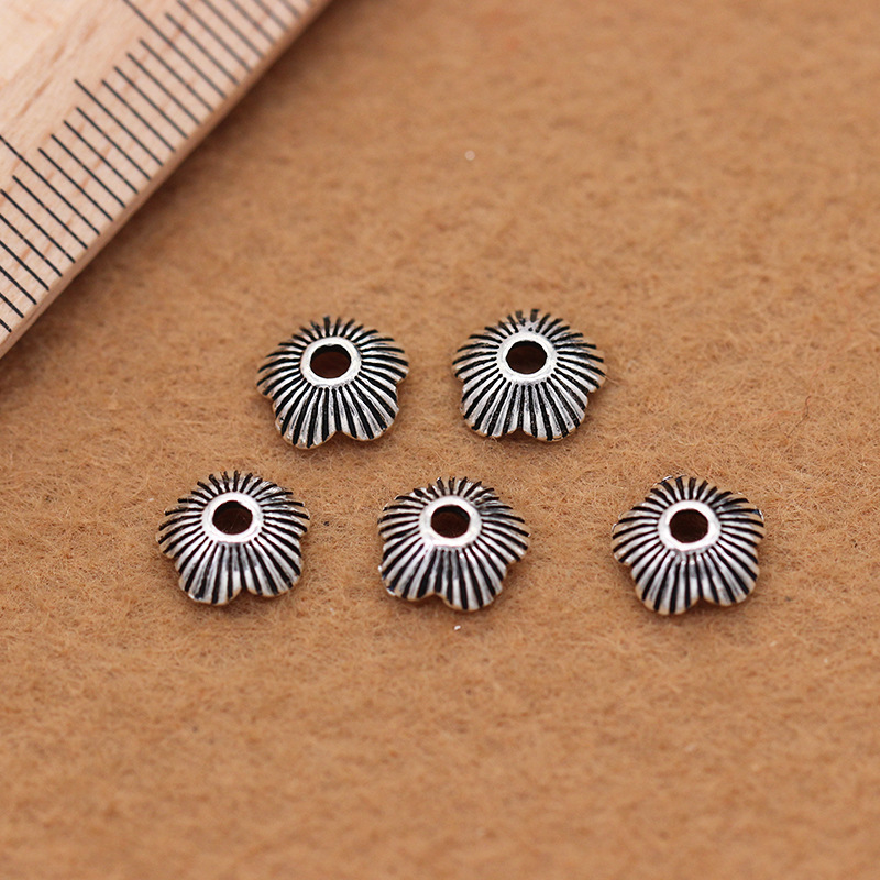 2021S925泰银条纹花托diy隔片饰品配件银泰银配件批发详情12