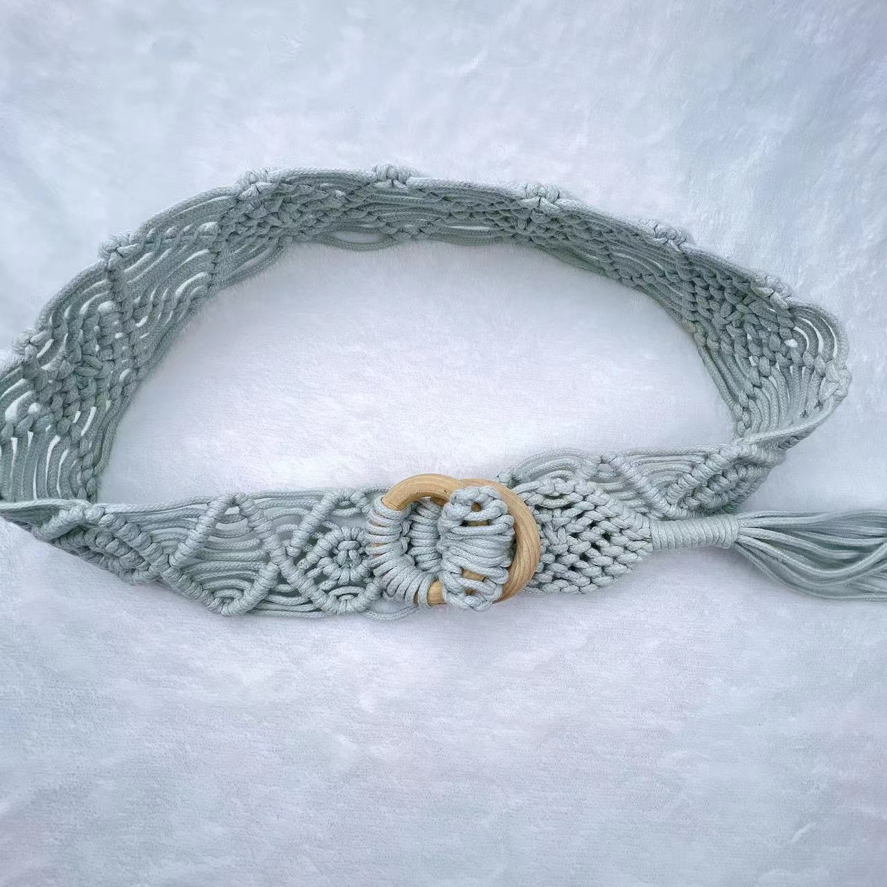 蜡绳编织复古民族风女士腰带 圆形日字扣连衣裙百搭镂空手工编织详情5