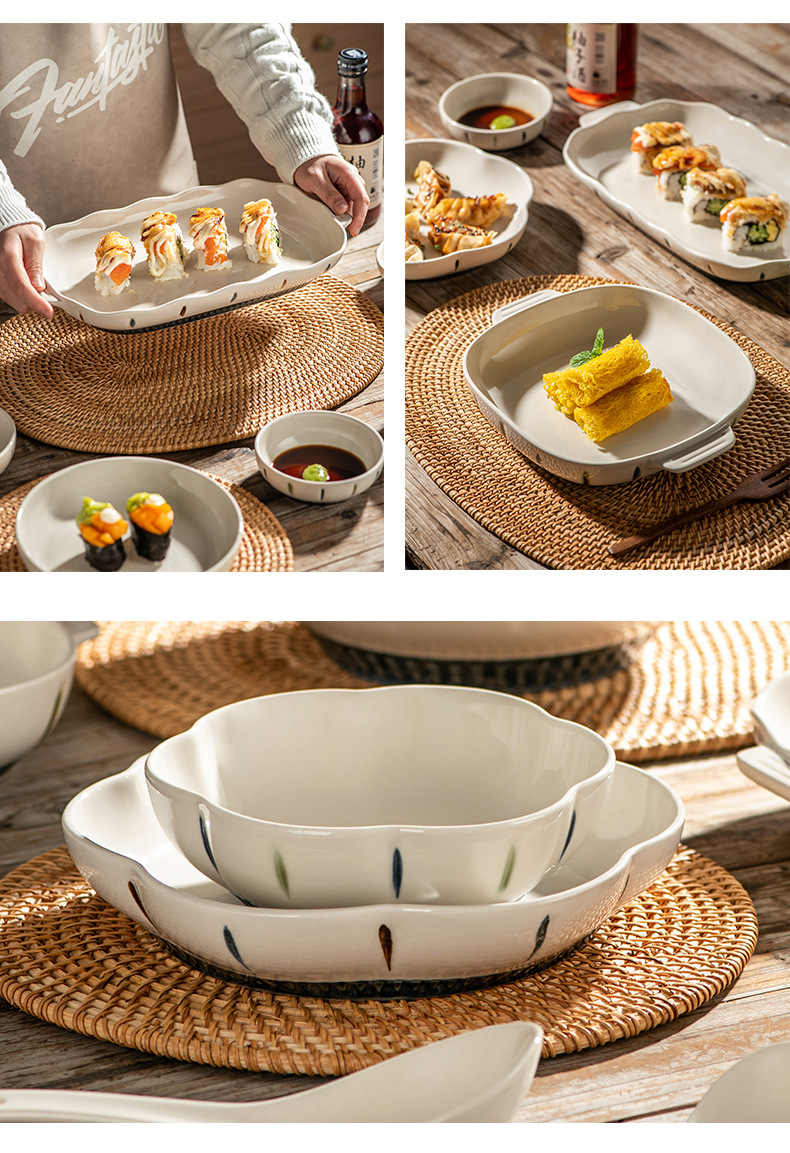 Japanese-style tableware, bowls and plates, light luxury home simple ceramic plates, vegetable plates, creative soup bowls and fish plates, housewarming gifts pic 11