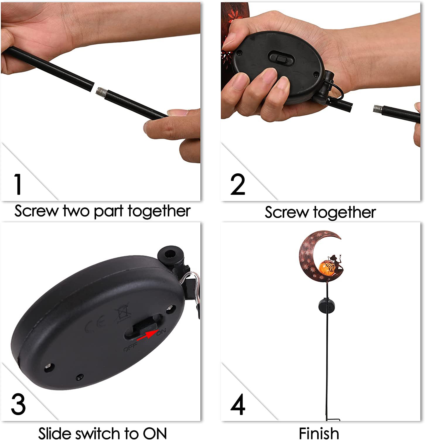 Moon and Fairy Garden solar column lamp outdoor, Angel cracked glass globe garden decoration suitable pic 7