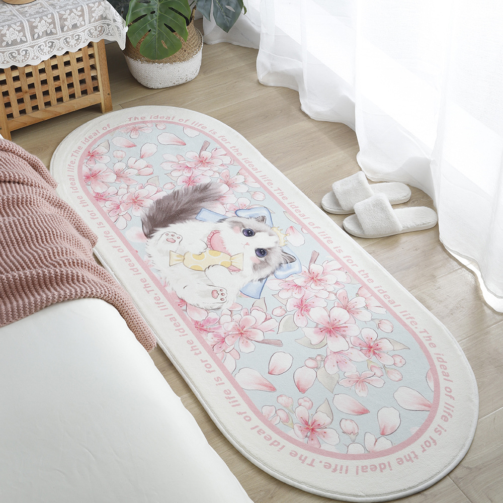 Soft bedside blanket for cute pets in home bedroom, cute bay window mat for young girls, oval thickened pet carpet pic 1