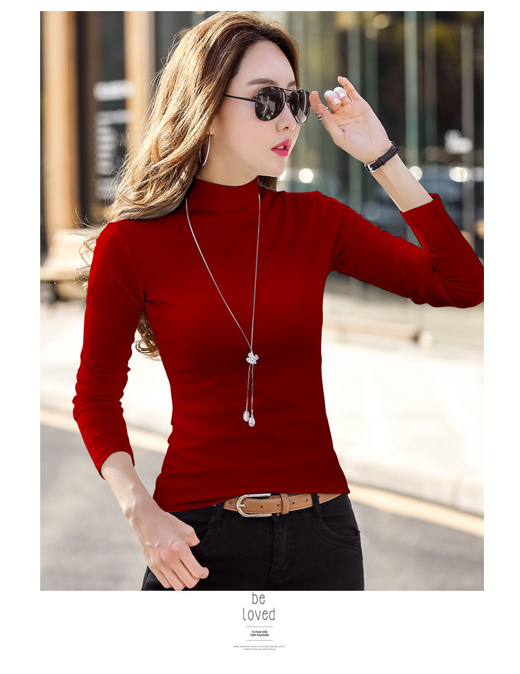 纯棉打底衫女半高领长袖t恤中领洋气内搭黑色秋衣2022春秋季新款详情23