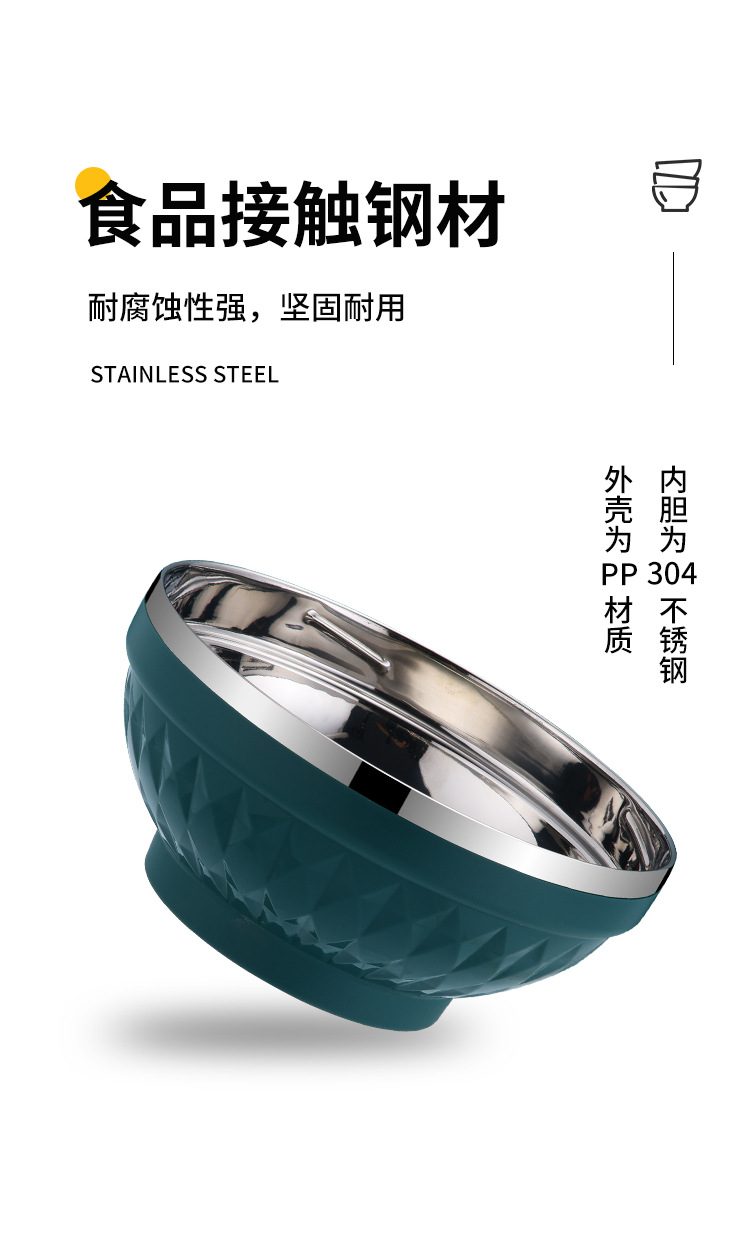 Large-capacity 304 stainless steel bowl, student Nordic colorful bowl, double-layer heat-insulating soup bowl, household cafeteria rice bowl and soup basin pic 5